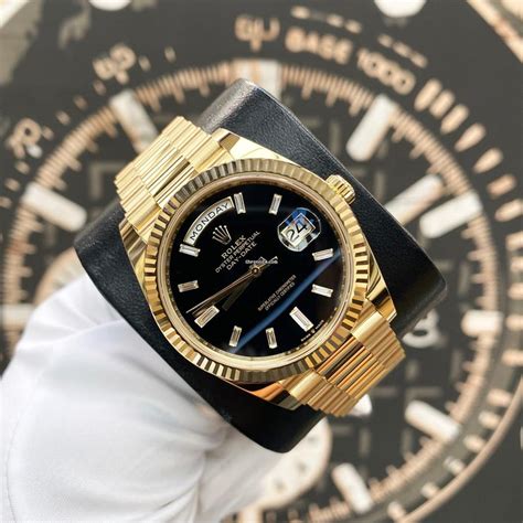 gold black face rolex day date|rolex day date silver dial.